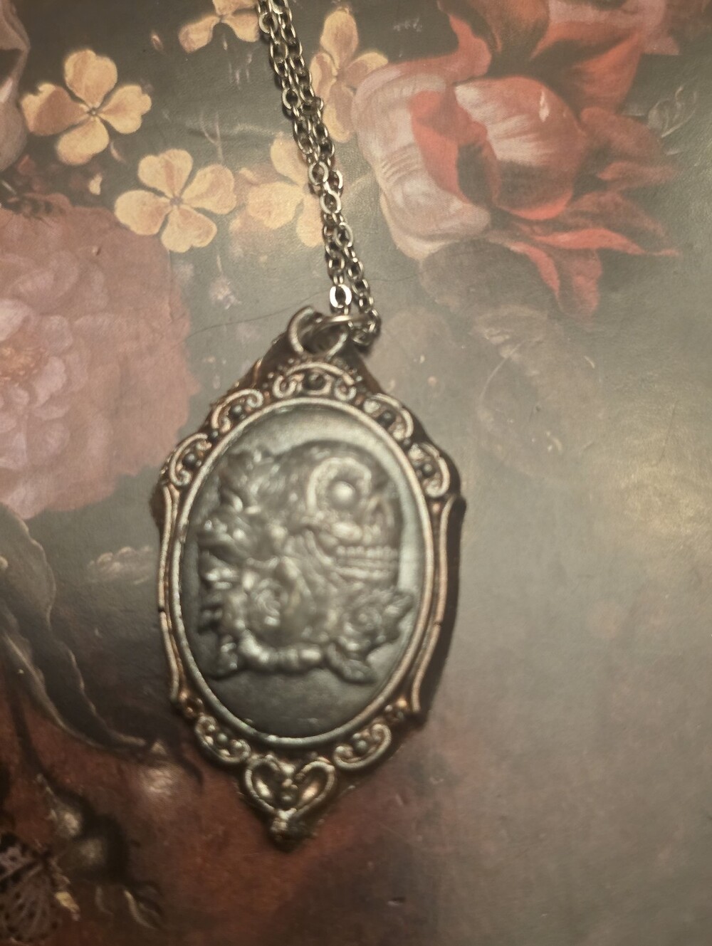 Sugar Skull All Resin Cameo Necklace On Stainless Steel Chain Necklace